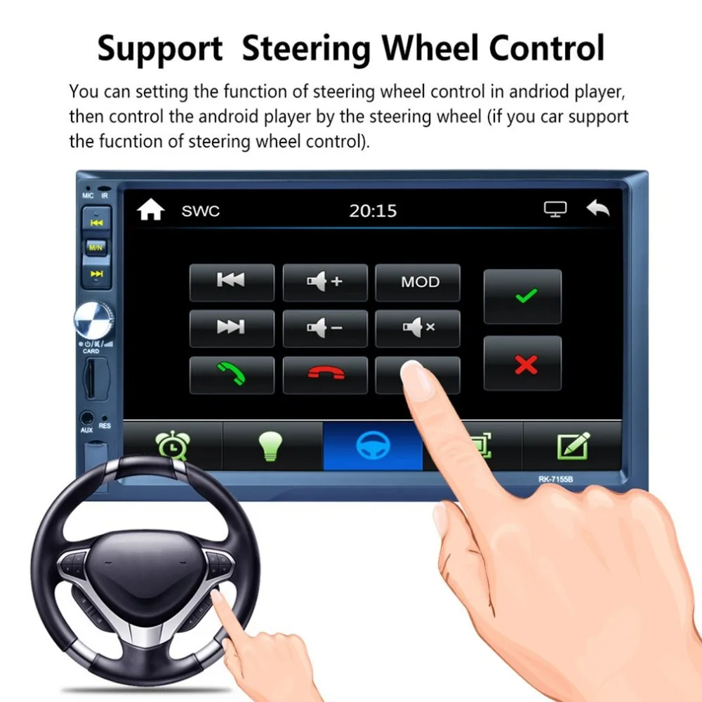 

RK-7155B 2Din 7inch Car MP5 Multimedia Player HD Touch Screen Bluetooth FM RDS Radio Fast Charge with Rear View Camera Function