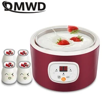 DMWD Automatic Electric Yogurt Maker Multifunction Stainless Steel Leben Container Natto Rice Wine Machine Four Yoghurt Cups 1L 2