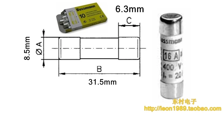 Керамический предрохранитель bussman C08G12 C08G16 C08G20 C08G25 400V