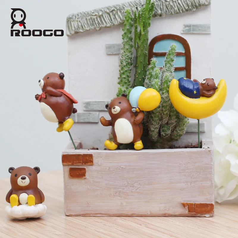 

Roogo 4Mold Kawaii Mini Garden Terrarium Figurines Bear Resin Decoration DIY Craft Ornament Bonsai Micro Landscaping Accessories