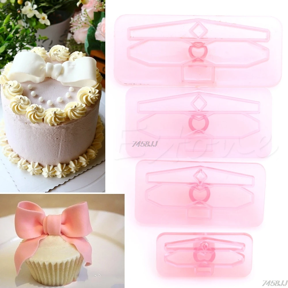 

4Pcs/set Plastic Bowknot Bow Cookie Biscuit Cake Cutter Fondant Mold Sugarcraft Tool Drop ship
