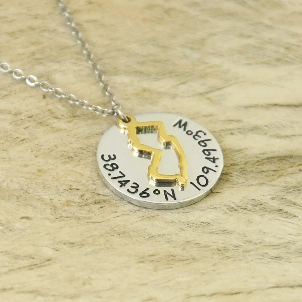 

Personalized New Jersey Charm Outline State Gift Necklace 3 Color Necklace Pendant State Necklace Hand Stamped Jewelry