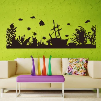 

Art fashion design undersea shipwrecks vinyl animal fish cheap wall sticker removable home decor ship decals for house rooms