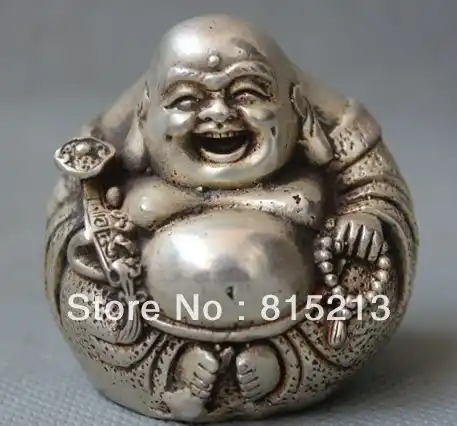 Bi00105 Lucky Китай, Китайский Бронзовый Серебряный счастливый смех Будда держит статуя Ruyi фигурка 5 ~ 13 см