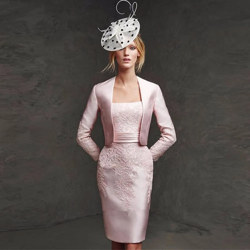 

2017 Vintage Pink Mother of the Bride Pant Suits Dresses with Jacket for Weddings Short Godmother Evening Dress Women Sheath