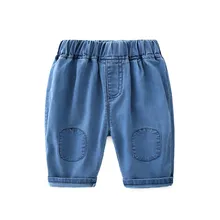 Детские штаны для мальчиков и девочек укороченные джинсы пять семь точек Повседневное Короткие джинсы штаны Новое лето Твердые Высокая талия