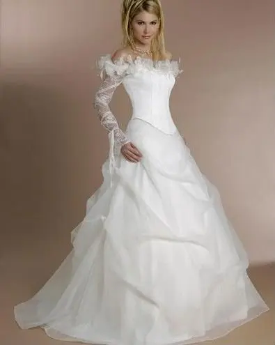 Free Shipping Stylish Long Sleeve Flowered Ruched Ball Gown Free Shipping Stylish Long Sleeve Flowered Ruched Ball Gown Beautiful Wedding Dresses Nc167