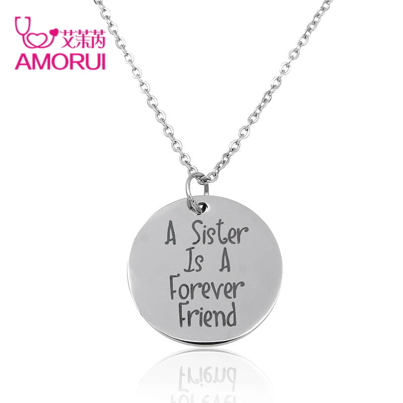 AMORUI Rose Gold Silver Sisters & Best Friends Statement Chain Collier Femme Necklace Family Love Necklaces for Women Jewelry