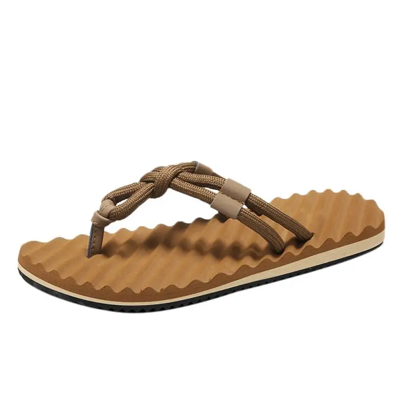 Mokingtop/Мужская обувь высокого качества; летние пляжные шлепанцы; мужские вьетнамки; высококачественные пляжные сандалии; zapatos hombre; повседневная обувь; - Цвет: Yellow brown