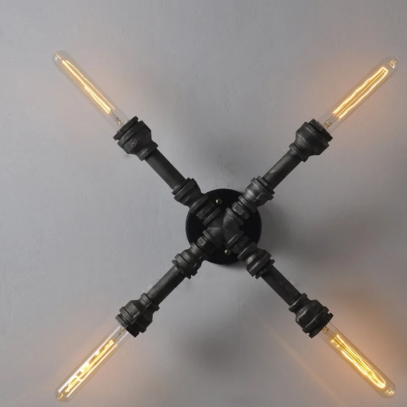 

Loft Industrial 4 lights iron rust Water pipe retro wall lamp Vintage e27 sconce lights for living room bedroom restaurant bar