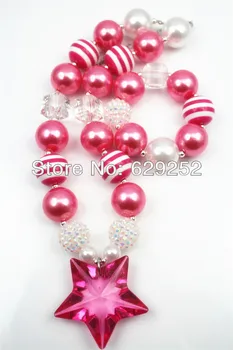 

10pcs Hot Pink Stars chunky Bumbblegum Girl Neckalces&Bracelet Sets for girls and kids CB313