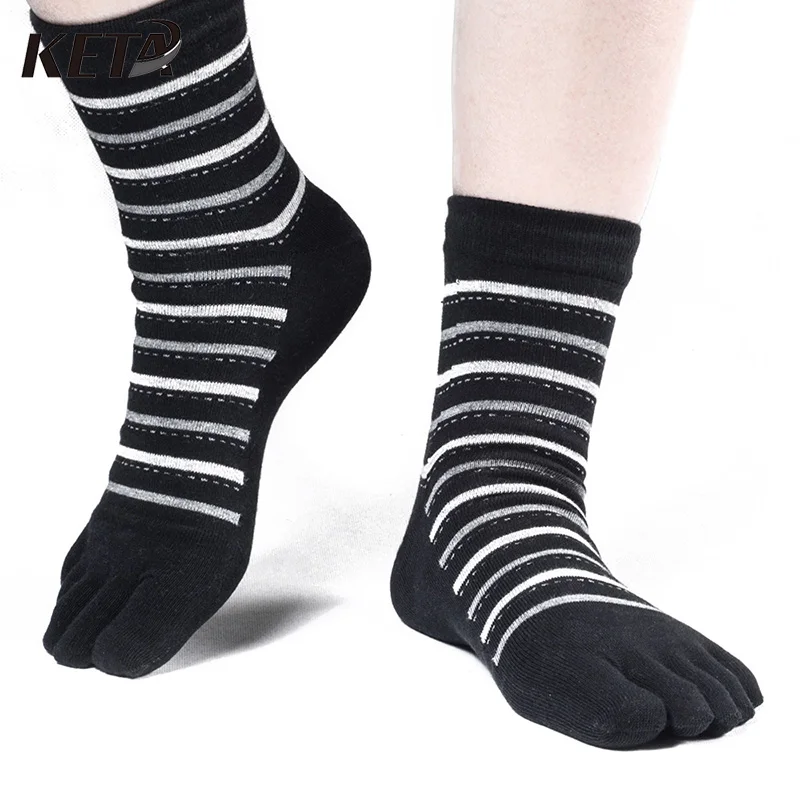 KETA Fashion Brand Striped Toe Socks Men Casual Colorful Five Finger
