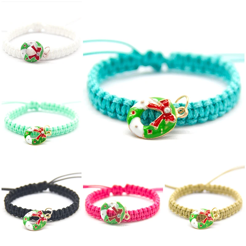 

Elegant Merry Christmas Charm Bracelets for Women with Circle Pendant Rope Chain Adjust Size Family Members Jewelry Gifts Decor