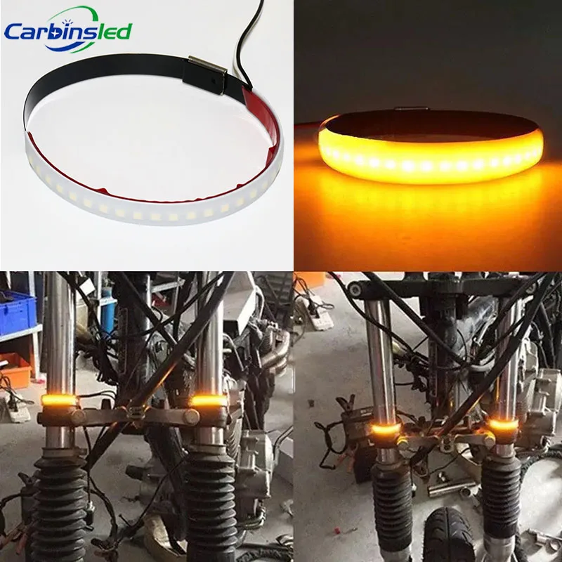 

CARBINSLED New 2PCS Amber White LED Motorcycle Fork Light 120 Degree Viewing Angle Turn Signal Light Strip For Clean Custom Look