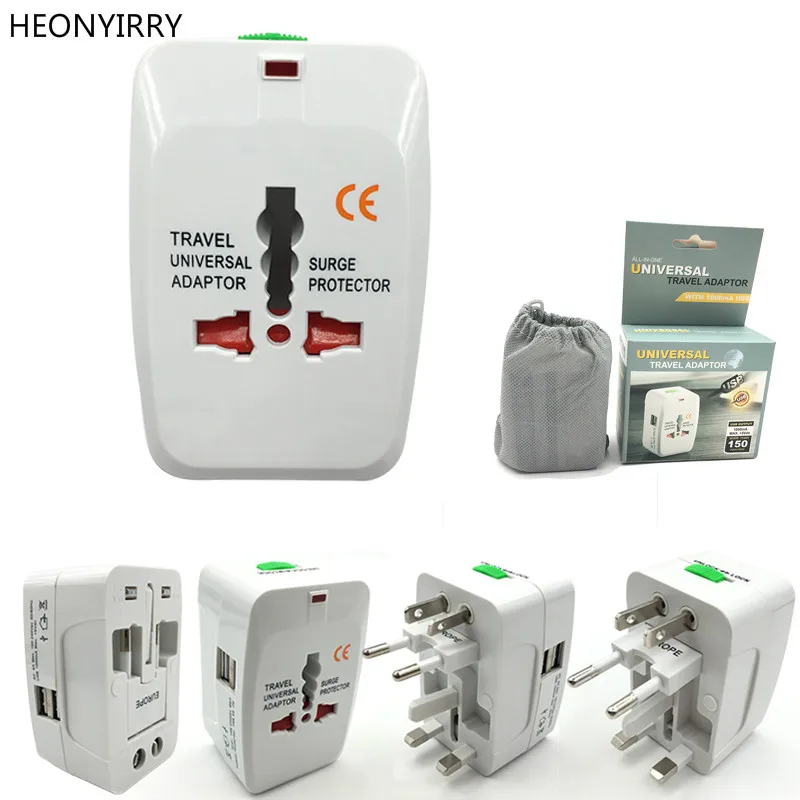 

Universal World Charger Adapter Plug All in one Travel AC Power Adapter Converter to US/UK/AU/EU Plug Socket Electrical 2 USB