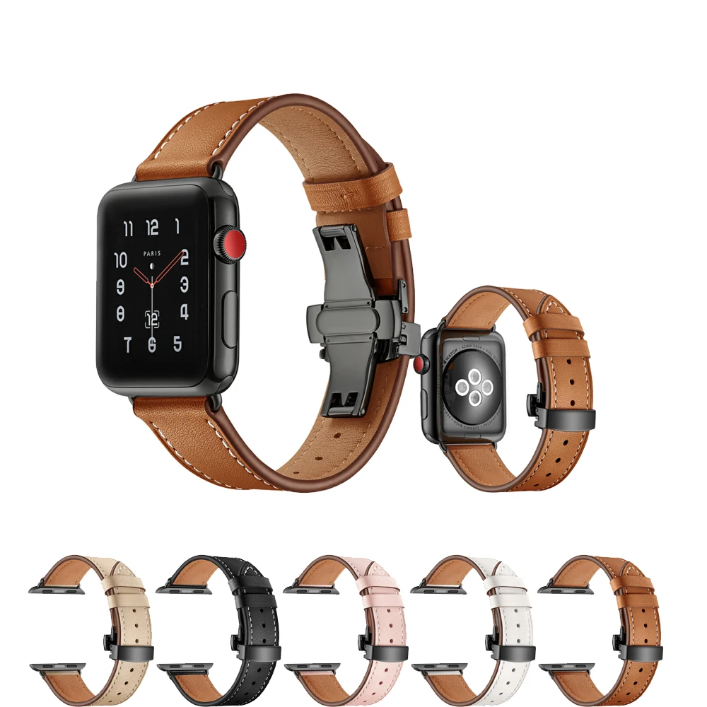 

Genuine Leather Strap for Apple Watch Band 42mm 38mm Iwatch series 3 2 1 Bracelet Wrist Watchband Stainless Steel metal Buckle
