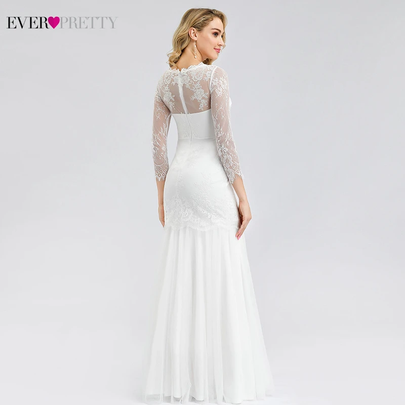 Robe De Mariage Sirene Ever Pretty White кружевные свадебные платья с круглым вырезом, рукавом 3/4, на молнии, Элегантное свадебное платье с силуэтом "Русалка" Gelinlik