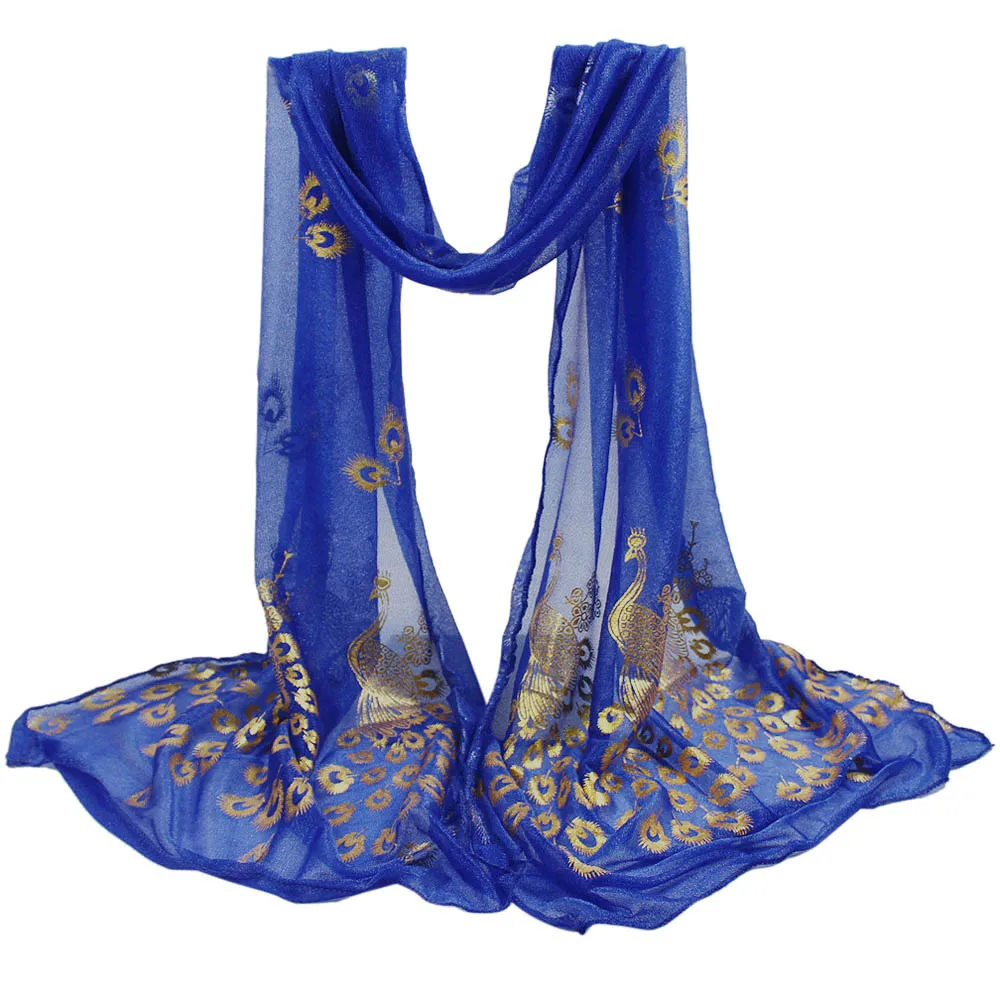 Женский разноцветный шарф с павлиньим цветком, Длинный мягкий шарф, роскошный золотой шарф из пашмины