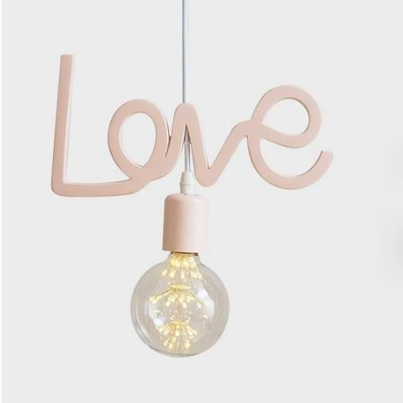 

Painted Metal Led Pendant Light Colorful LOVE Design Dining Room Bar Pendant Light