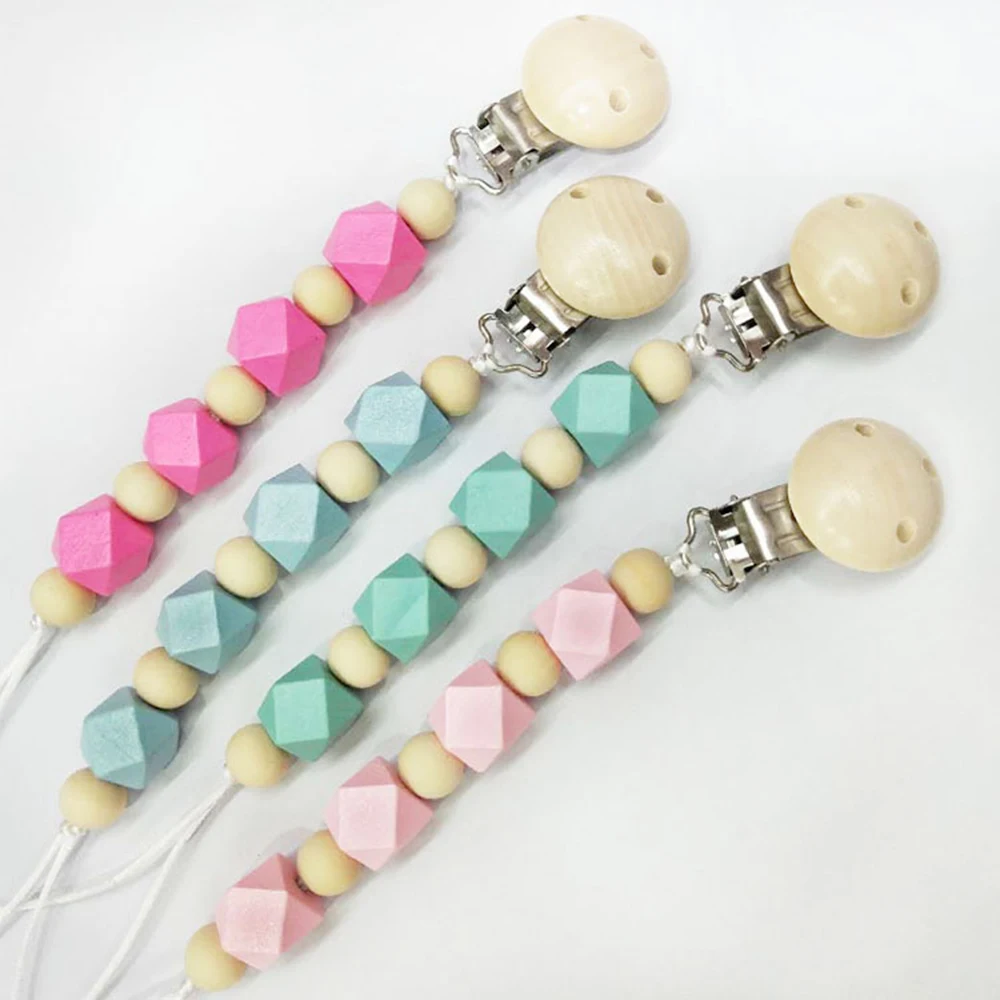 

2019 New 1Pcs Baby Pacifier Chain Clip Holder Silicone Beads Wood Soother Feeding Teether Chew Newborn Product