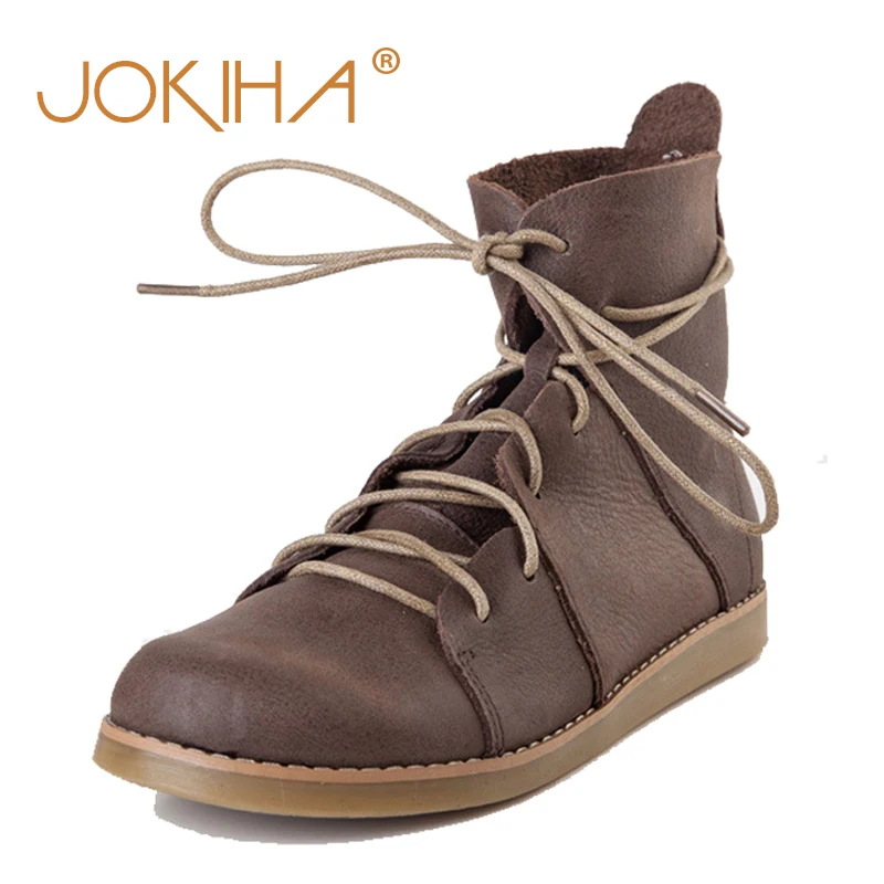 

2019 Vintage Style Genuine Leather Women Martin Boots Flat Booties Soft Cowhide Women's Shoes Lace Up Ankle Boots zapatos mujer