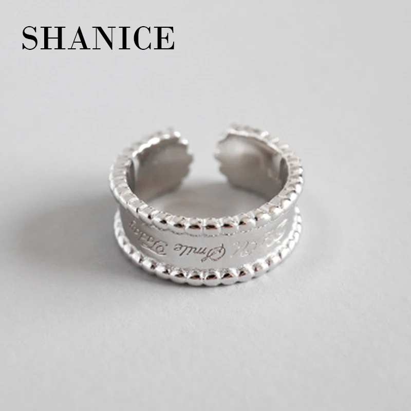 

SHANICE Lady 925 Sterling Silver Chic Style Round Bead Wide Face Simple Open Rings Adjustable Finger Rings Retro Silver Jewelry