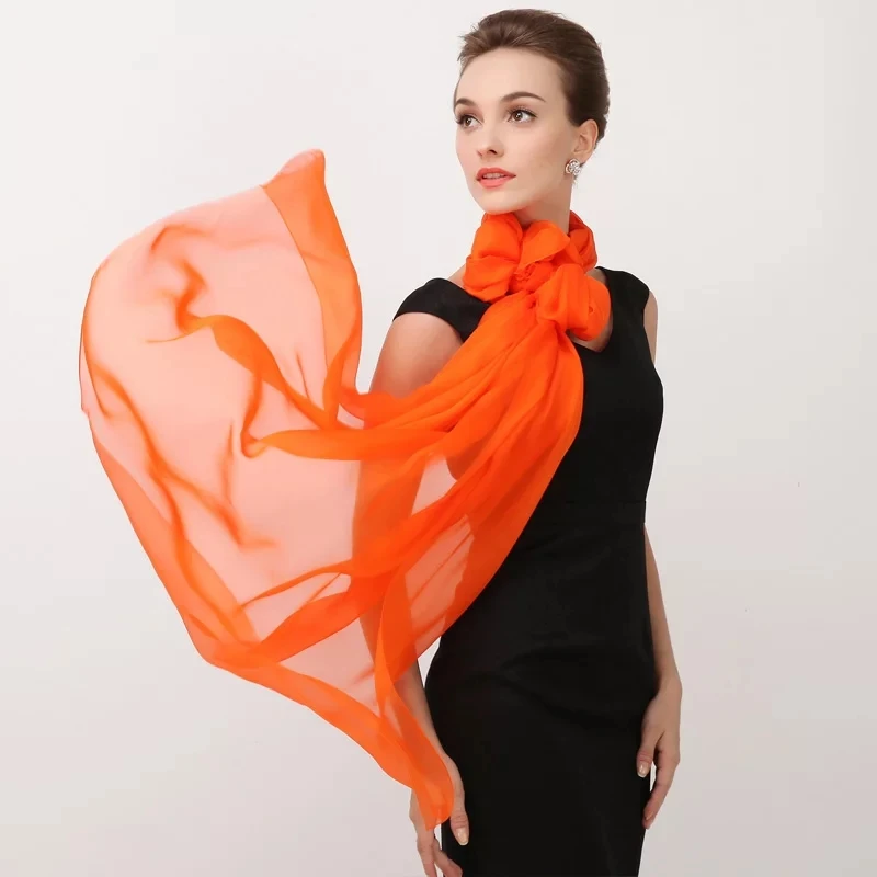 

Muslim Hijab 100% Real Silk Long Scarf Shawl Beach Sunscreen Plus Size 180*90 cm Wrap Soft Scarves Women Orange Red Cape Shawls