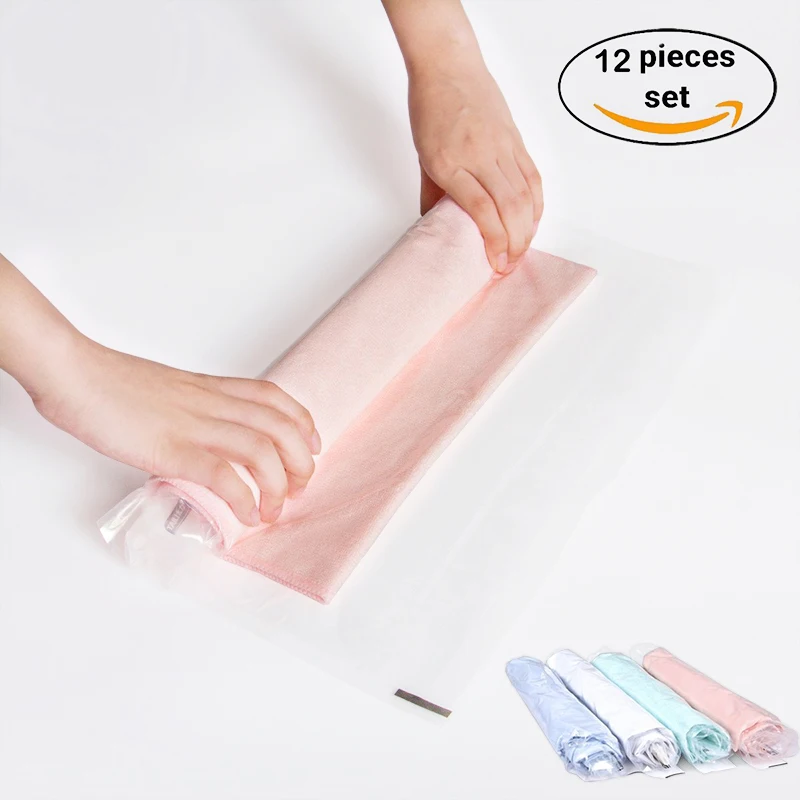 

12 PCS Hand Rolling Storage Bag Vacuum Clothes Bag Space Saver Bag No Leak Save Suitcase Space Vacuum Storage Bag