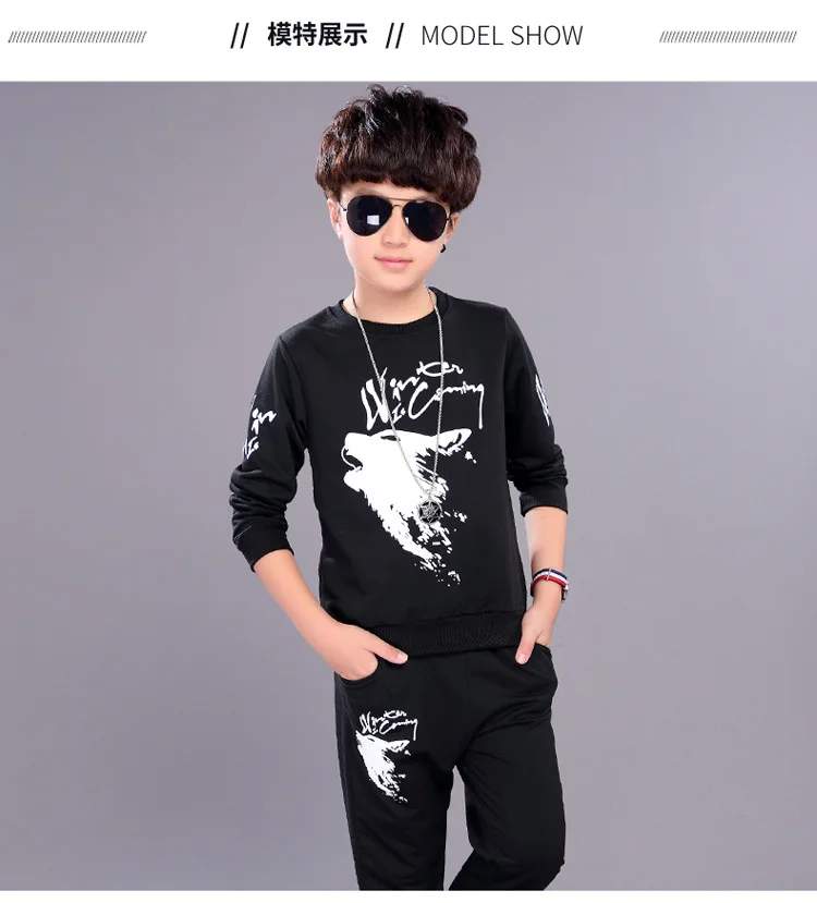 4-14 y children boys clothes kids boy set wolf print long sleeve sport sets for boys spring autumn clothing On Sales (1)