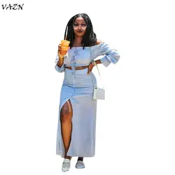 VAZN осень 2018 Новинка; Лидер продаж элегантные модные 2 шт. Для женщин комплект твердые без бретелек длинный рукав выдалбливают макси юбки Lady