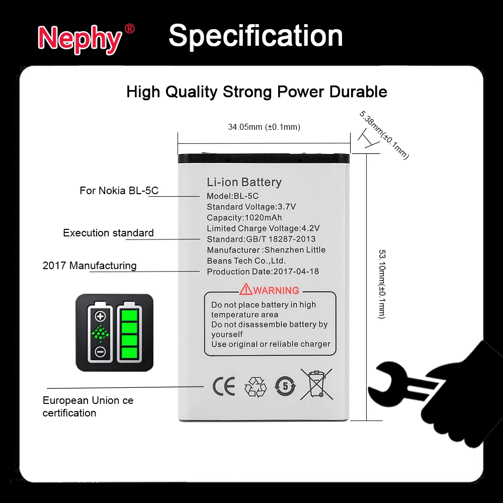 Nephy BL-5C мобильного телефона Батарея для Nokia 1000 1010 1100 1108 1110 1111 1112 1116 BL 5C BL5C мобильный заменить
