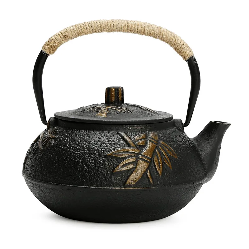 

Japanese Tea Kettle Cast Iron Teapot Infuser Strainer Set Chinese Leaf Pattern with Stainless Steel Filter 30oz/0.9L