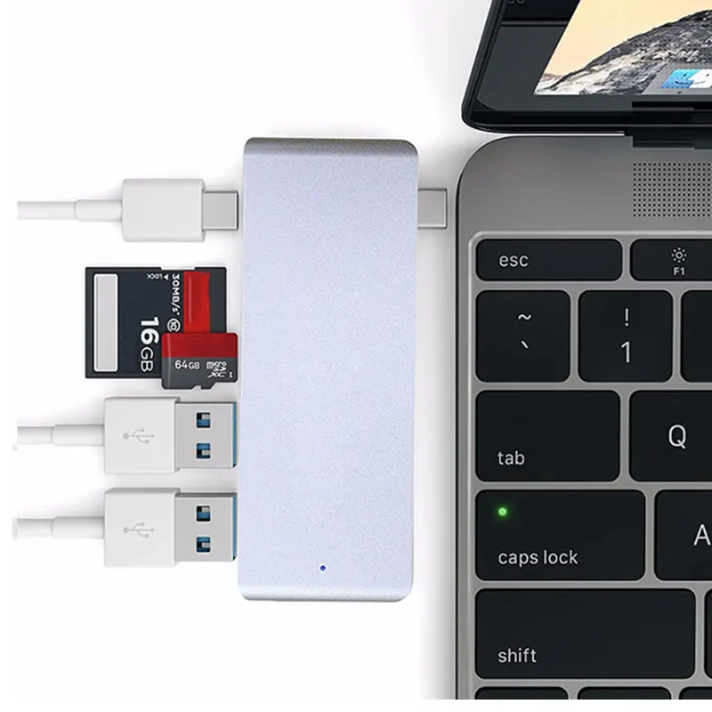 USB-C Hub Multiport Type-C HUB Adapter Converter with 2 USB 3.0 Ports Type C Charging Port SDTF Card Reader for MacBook