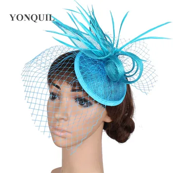 

New turquoise sinamay base fascinators with Wine glass shape linen Race headpieces wedding Party cocktail hats church XMF04