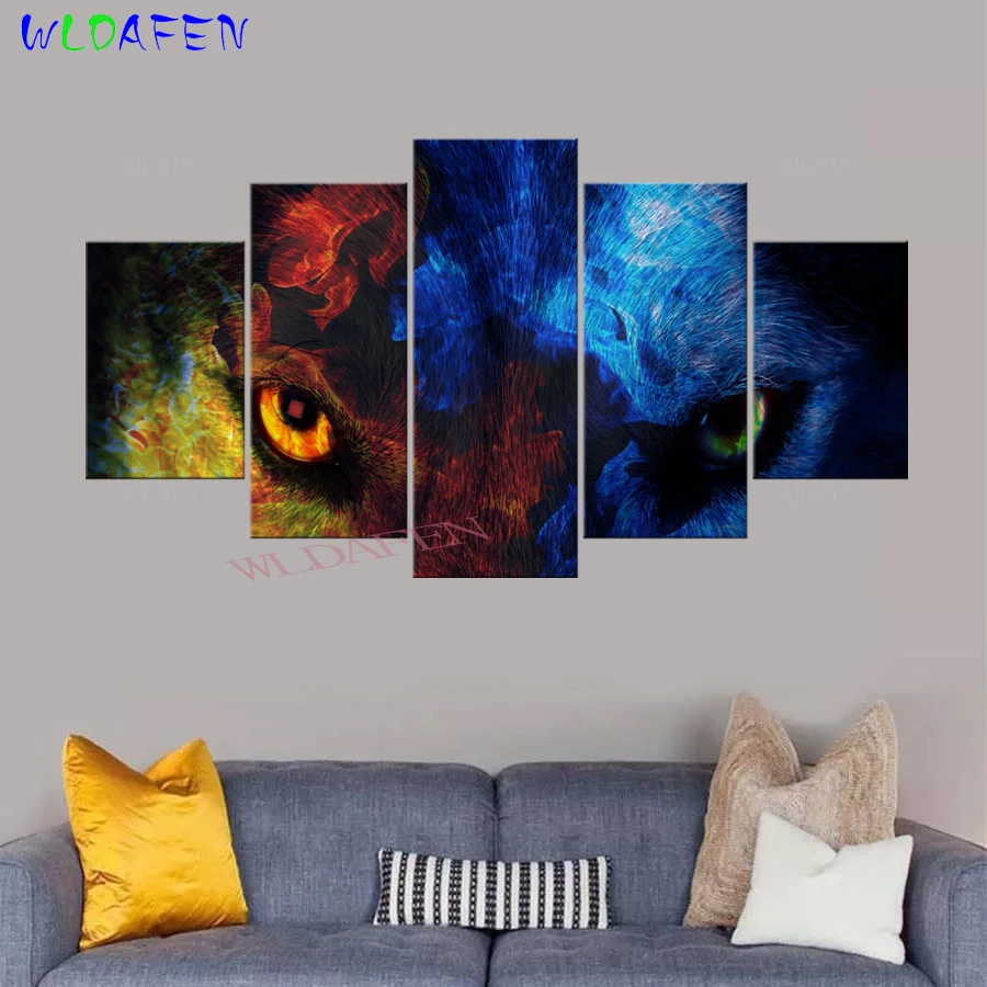 Modern HD Painting Wall Art Modular Poster 5 Panel Animal Wolf Printed Canvas Living Room Pictures Home Decoration Framework | Дом и сад