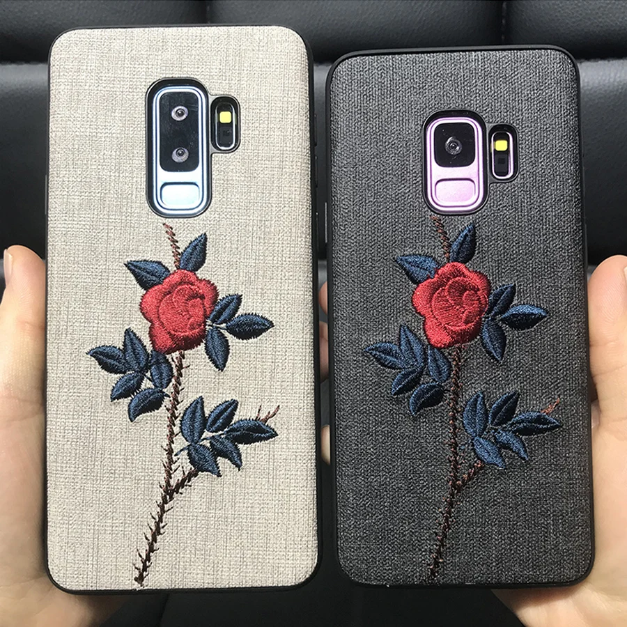 

Ritozcase for samsung galaxy s8 s9 plus note 8 case cover 3d Embroidery Rose flower floral tpu+pc phone bag shell