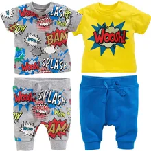 Wasailong/Летний стиль с короткими рукавами, комплект из 2 предметов для маленьких мальчиков и девочек, футболка с короткими рукавами и принтом+ штаны