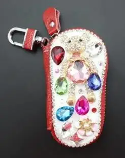 Мультяшный Мишка со стразами Для женщин ключ кошелек кожаный брелок для девочек ключница для ключей крышка Органайзер чехол женская сумка держатель для ключей - Цвет: Красный