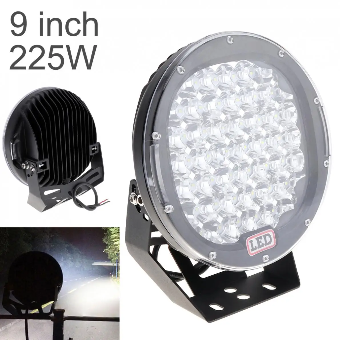 9 Inch LED Round Driving Lights Offroad Headlight + Wiring Loom Harness