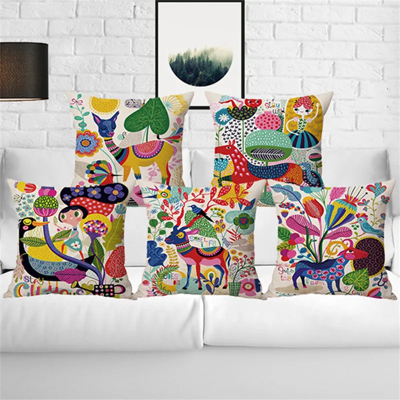 

wholesale wedding gift Colorful cartoon fairy tale Alpaca deer goat cushion cover homeoffice sofa decorative party pillow case