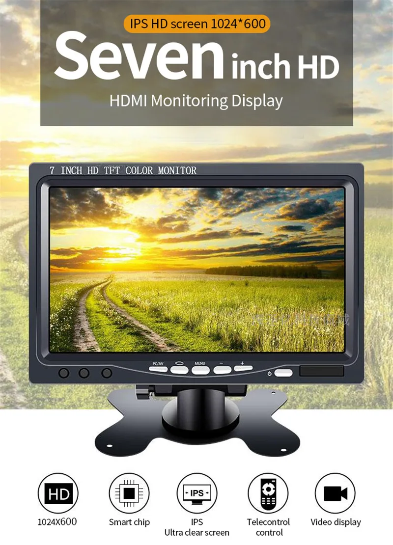 " портативный монитор TFT lcd 1024x600 ips AV вход/VGA/HDMI Встроенный динамик совместим с Raspberry Pi для автомобильного ПК