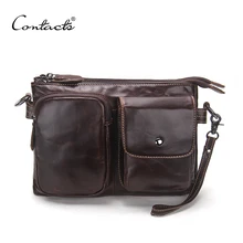 CONTACT’S Vintage Männer Messenger Bags Hohe Qualität Weichen Echtleder Große Kapazität Reise Herren Taschen Dollar Preis Schöner Mann