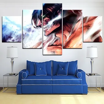 

5 Panel Attack on Titan Animation Painting Modern Home Wall Decorative Eren Yeager Poster Canvas Art Print Type Style Picture