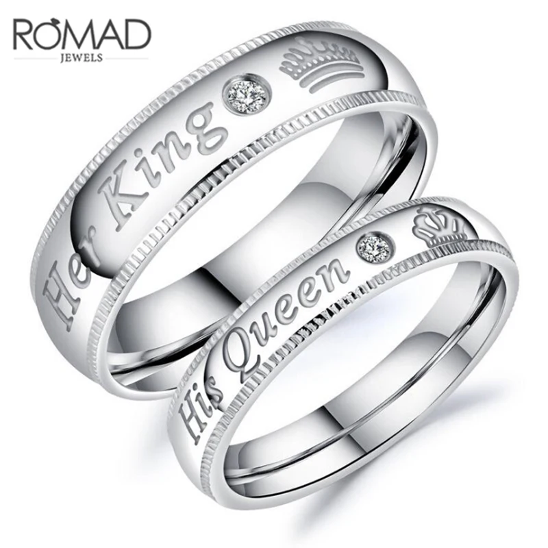 cheap Couple Rings for Lovers Stainless Steel Wedding Engagement Rings for Women Men Lover Jewelry Her King His Queen anel bijoux femm