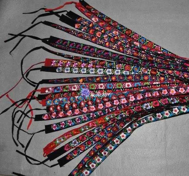 C46 Китайская традиционная Этническая ВЫШИТАЯ Цветочная лента, Мяо племенная вышивка Декор одежды кружева, 10 шт/партия