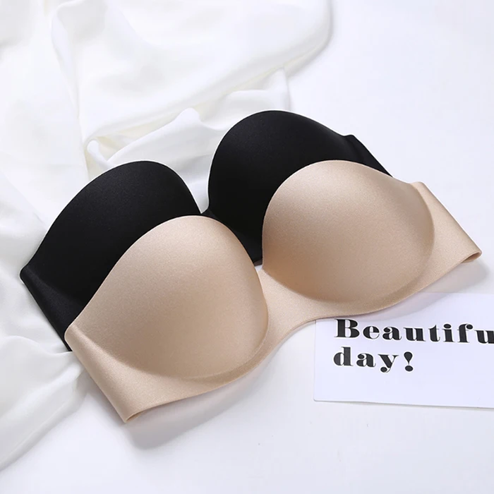 

Sexy Gathering Invisible Bras Bralette Underwear Women Push Up Strapless Bra Wedding Brassiere Underwired Back 1/2 Cup Band Bras