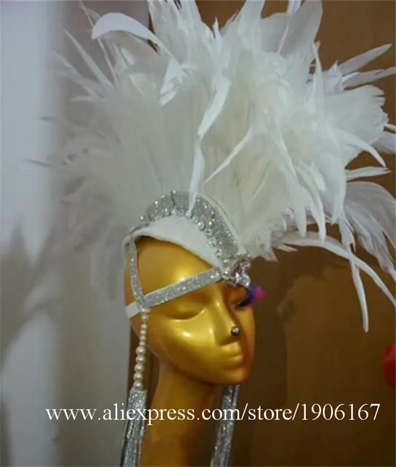 White feather headdress forest party style show dance team exaggerated samba headwear2