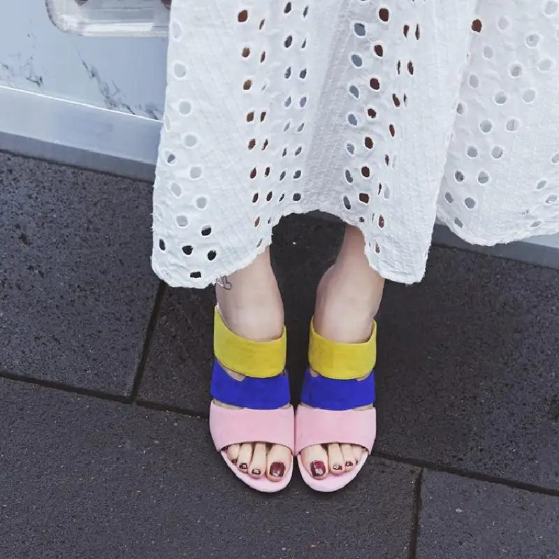 Kid Suede Slides Casual Beach Slippers Platform Shoes Woman Summer 2018 New Slip On High Fretwork Heels Sandals Women Lady Shoes (11)