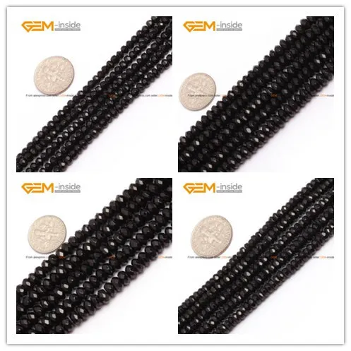 Rondelle Faceted AA Black Agate Onyx Beads Multipl...