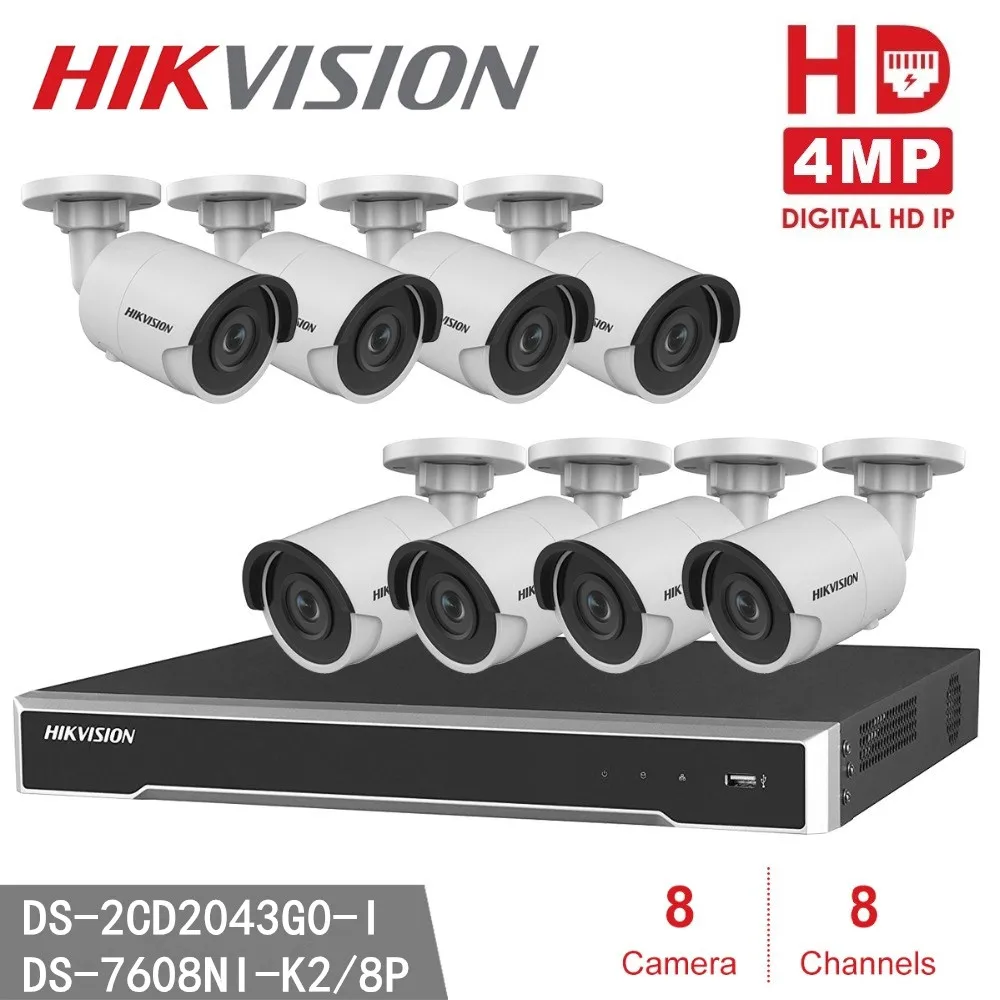 Hikvision DS-2CD2043G0-I 4MP Высокая мощность WDR POE ИК IP пуля камера+ Hikvision NVR DS-7608NI-K2/8 P 8CH 8 POE H.265